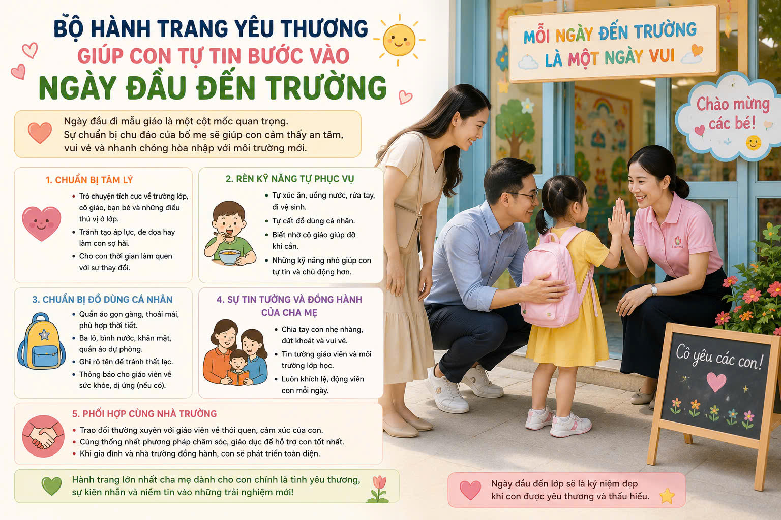 Những hành trang phụ huynh cần chuẩn bị cho trẻ trong ngày đầu vào mẫu giáo