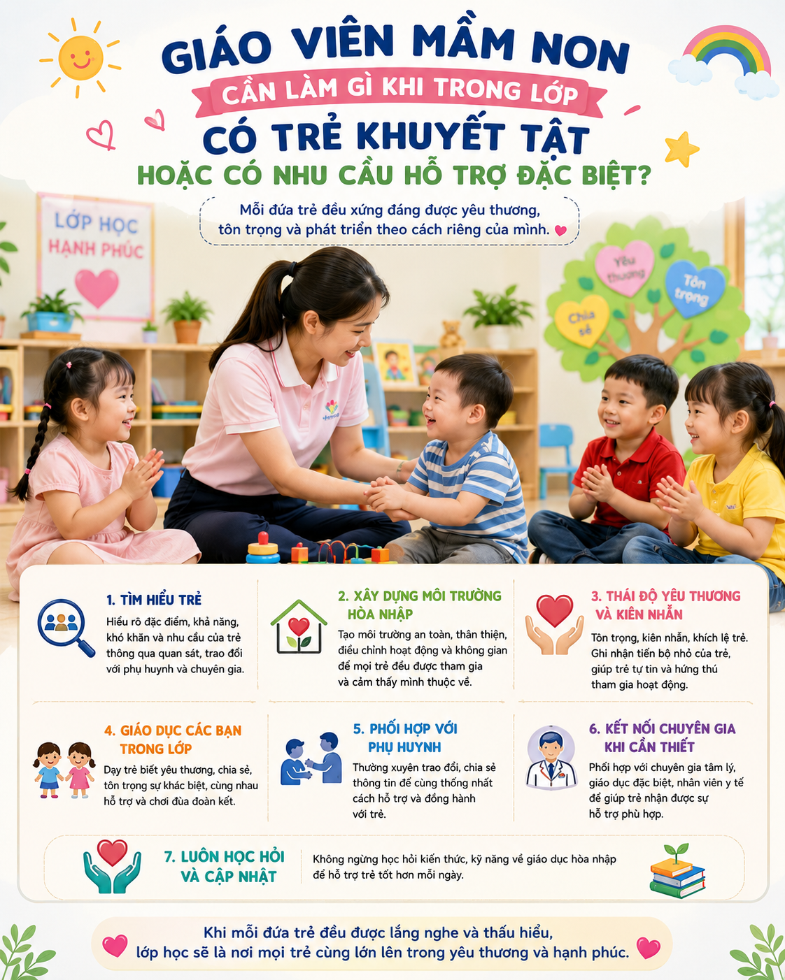 Giáo viên mầm non cần làm gì khi trong lớp có trẻ khuyết tật hoặc có nhu cầu hỗ trợ đặc biệt?
