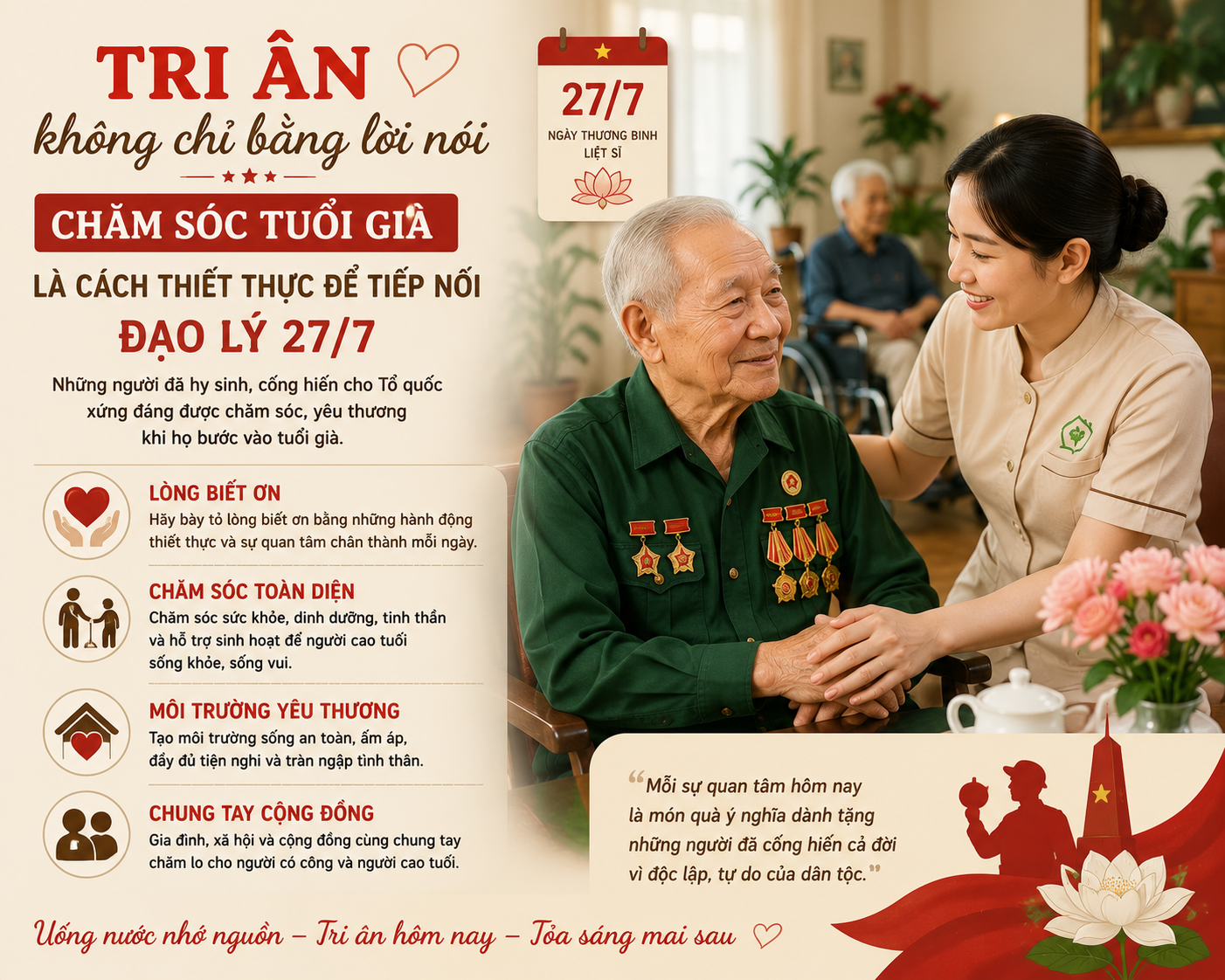 Tri ân không chỉ bằng lời nói – Chăm sóc tuổi già là cách thiết thực để tiếp nối đạo lý 27/7