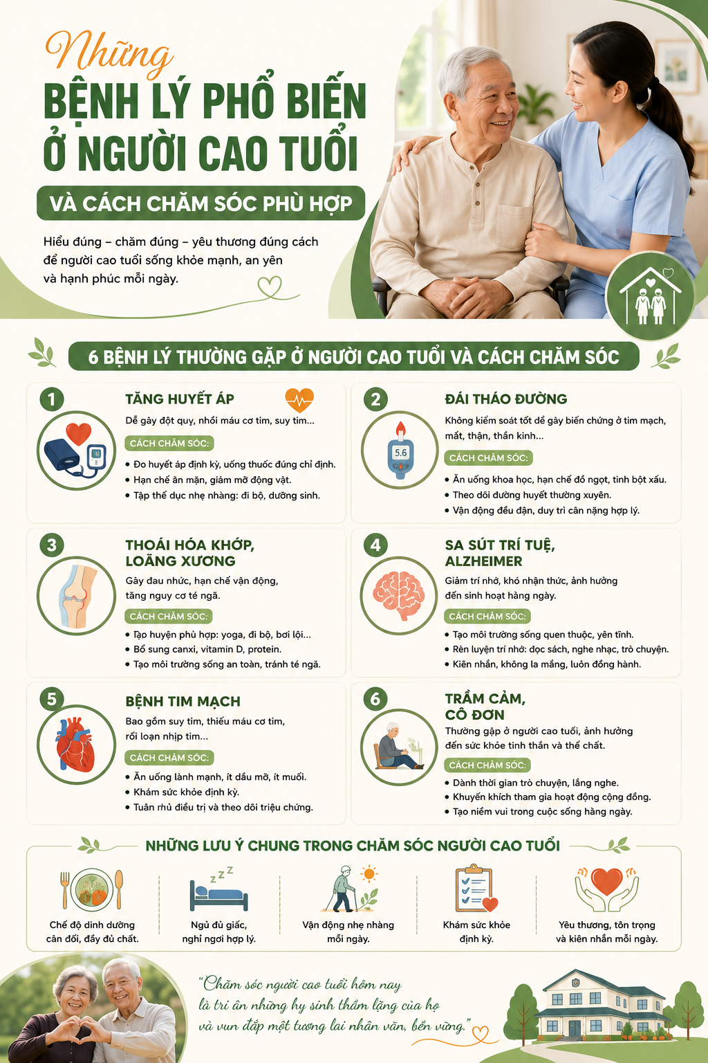 Những bệnh lý thường gặp ở người cao tuổi và cách chăm sóc phù hợp