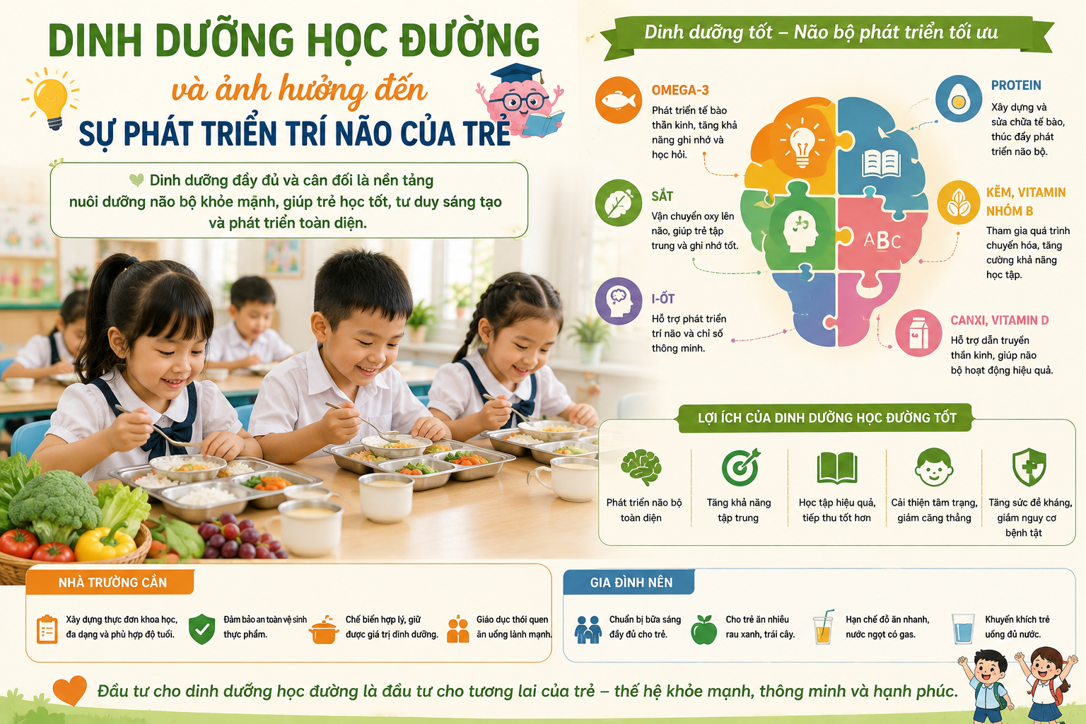 Dinh dưỡng học đường và ảnh hưởng đến sự phát triển trí não của trẻ