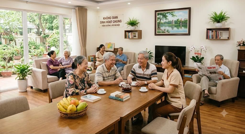Không gian sinh hoạt chung – Trái tim của một viện dưỡng lão hiện đại