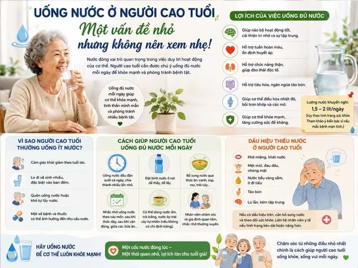 Uống nước ở người cao tuổi – Một vấn đề nhỏ nhưng không nên xem nhẹ