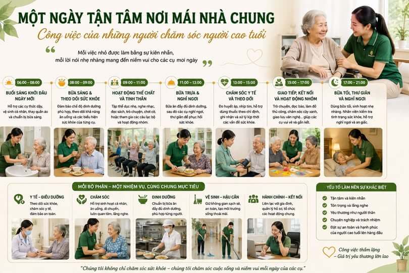 Một ngày tận tâm nơi mái nhà chung: Công việc của những người chăm sóc người cao tuổi