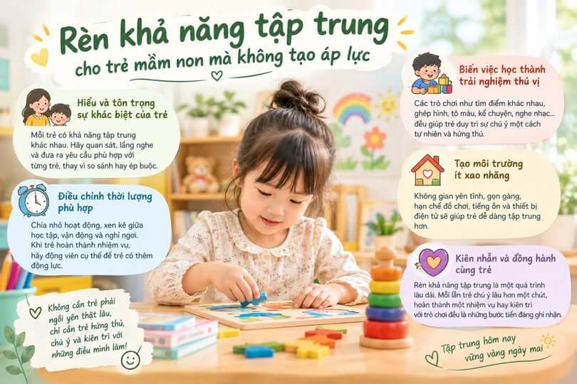 Rèn khả năng tập trung cho trẻ mầm non mà không tạo áp lực
