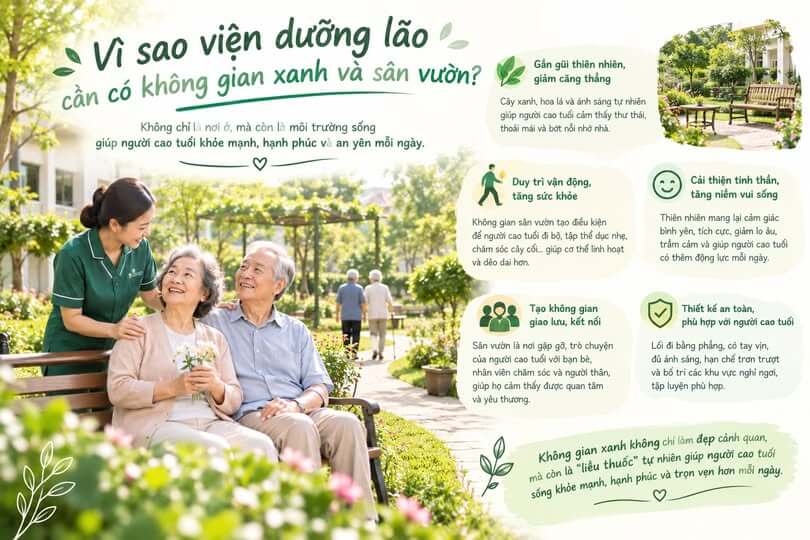 VÌ SAO VIỆN DƯỠNG LÃO CẦN CÓ KHÔNG GIAN XANH VÀ SÂN VƯỜN?