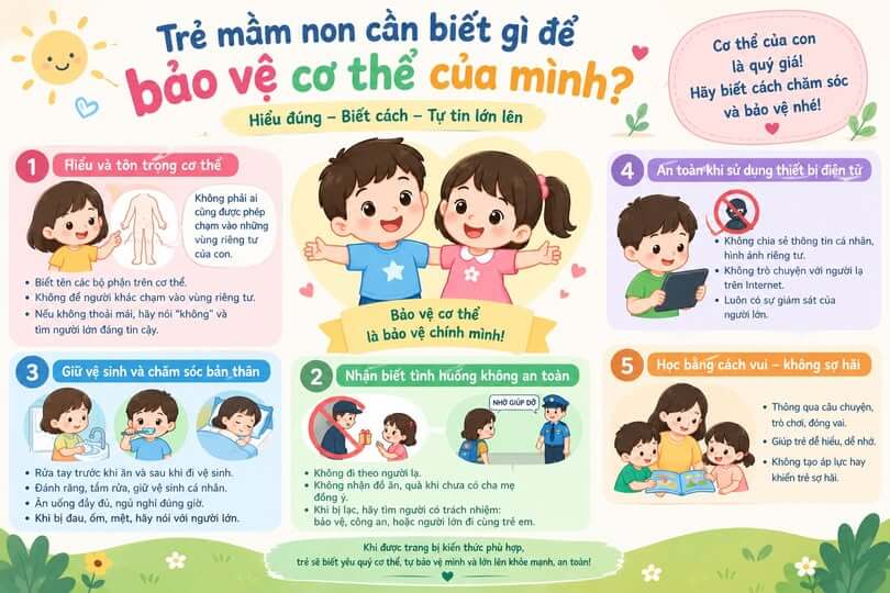 TRẺ MẦM NON CẦN BIẾT GÌ ĐỂ BẢO VỆ CƠ THỂ CỦA MÌNH?